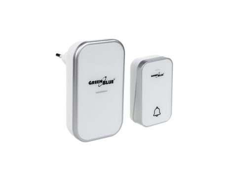 Dzwonek bezprzewodowy bezbateryjny kinetyczny GreenBlue, 38 melodii, biały, zasięg do 200m, IP44, GB157 W