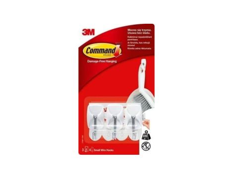Haczyki małe z metalowym uchwytem 3szt + 4 małe paski mocujące 3M COMMAND