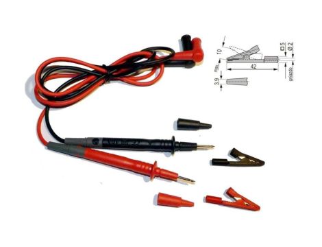 Kable silikonowe pomiarowe do miernika (wtyk kątowy) 2x1m czarny czerwony zestaw z krokodylkami i adaptorami banan 4mm FORSCHER
