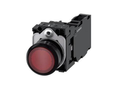 Przycisk podświetlany, 22 mm, okrągły, plastikowy, czerwony, przyciskowy, płaski, z zestykiem chwilowym, z uchwytem, ​​1 NO+1 NC