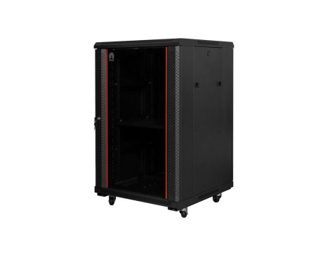 Szafa stojąca RACK 19 18U 600x600mm drzwi szklane czarna NEKU FLR + wyposażenie