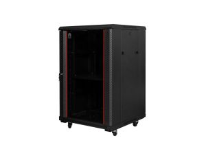 Szafa stojąca RACK 19 18U 600x800mm drzwi szklane czarna NEKU FLR + wyposażenie
