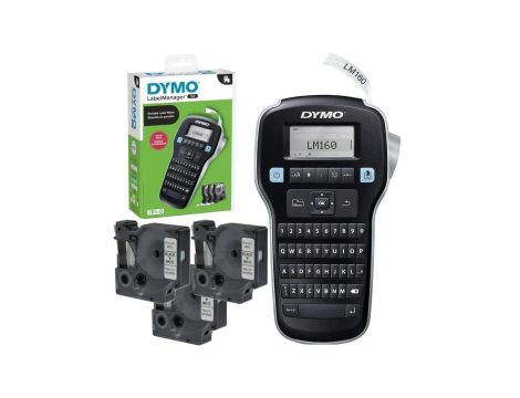 Drukarka etykiet DYMO LabelManager 160 dla biura, domu, instalatora (LM 160) S0946320 / 2181011 + 3 taśmy DYMO D1 12mm
