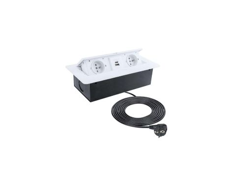 Gniazdo meblowe, blatowe 2x2P+Z 16A 230V + 1xUSB A + 1xUSB C 2,1A 5V 3m białe KOMBI BOX