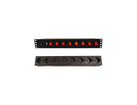 Listwa Rack 19 cali 1.5U, 8x gniazdo UNEL tył, 8x wyłącznik przód I-CASE STRIP-815I