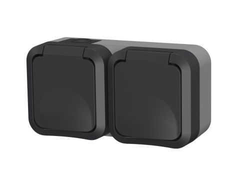 Gniazdo z uziemieniem podwójne natynkowe Aqua Pro IP55 szaro grafitowe 60325