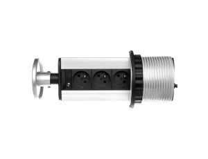 Gniazdo meblowe fi10cm, 3x250V AC wysuwane z blatu z przewodem 1,8m srebrne OR-AE-1351