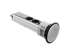 Gniazdo meblowe fi8cm, 3x250V AC wysuwane z blatu z przewodem 1,8m srebrne OR-AE-1355