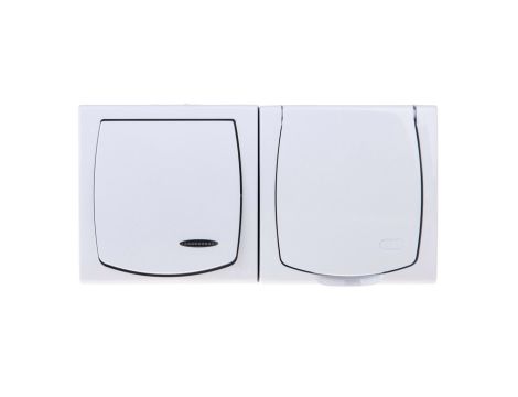 MADERA Łącznik hermetyczny pojedynczy z podświetleniem + gniazdo hermetyczne pojedyncze z/u z klapką biały ZH-NŁ1SG/00/w