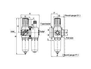 Blok przygotowania powietrza G 1/8 GW do 10 bar, regulacja 1,5-9 bar, 5 um