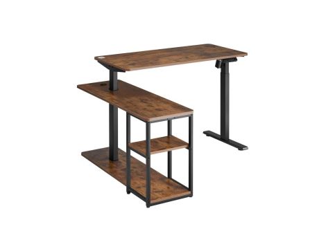 Biurko podnoszone elektrycznie Ergo Office, max wys. 121cm, max - 70 kg, z blatem i półkami, do pracy stojąco siedzącej, brąz ru