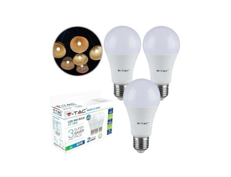 Żarówka LED E27 230V 9W 806lm 4000K IP20 barwa neutralna NW V-TAC VT-1900 3 sztuki