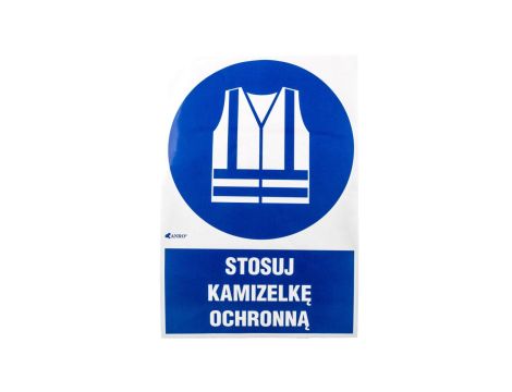 Samoprzylepna tabliczka ostrzegawcza /Stosuj kamizelkę ochronną z podpisem/ IM/015/1/C1/F