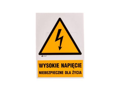 Samoprzylepna tabliczka ostrzegawcza /WYSOKIE NAPIĘCIE NIEBEZPIECZNE DLA ŻYCIA148X210/ 3EOA/Q4/F