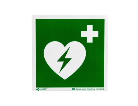 Samoprzylepna tabliczka ostrzegawcza /AUTOMATYCZNY DEFIBRYLATOR 150x150mm/ IE/010/F/FS