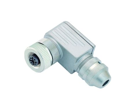 Złącze żeńskie M12 kątowe 4-pinowe dławik (4-9mm) metalowy RKCWS 4