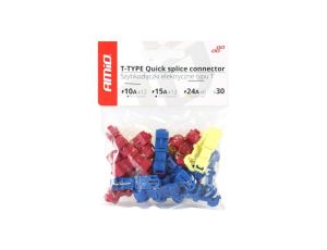 Zestaw Szybkozłączek odgałęźnych typu T 12V/24V 10A-24A na przewody 0,5-6,0mm2 AMIO 30szt