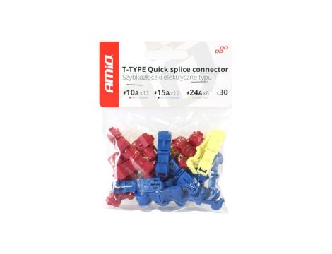 Zestaw Szybkozłączek odgałęźnych typu T 12V/24V 10A-24A na przewody 0,5-6,0mm2 AMIO 30szt
