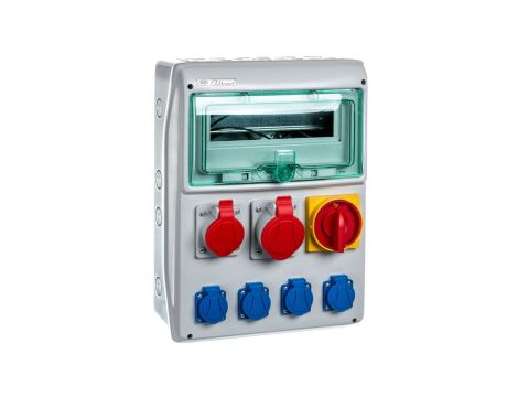 Rozdzielnica RSS-04 z rozłącz. 0-1 100A okienko 12 mod okabl 1x32A 3P+N+Z 400V, 1x16A 3P+N+Z 400V, 4x16A 2P+Z 250V IP44 942045