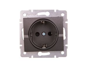 LOGI Gniazdo pojedyncze 2P+Z Schuko z przesłoną styków śrubowe 16A 250V Grafit 25266