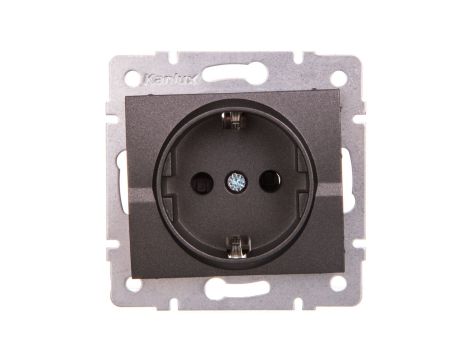 LOGI Gniazdo pojedyncze 2P+Z Schuko z przesłoną styków śrubowe 16A 250V Grafit 25266
