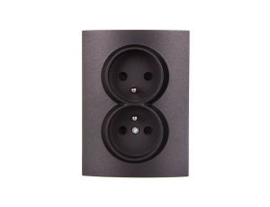 LOGI Gniazdo podwójne 2x2P+Z kompletne z przesłoną styków śrubowe 16A 250V Grafit 25270