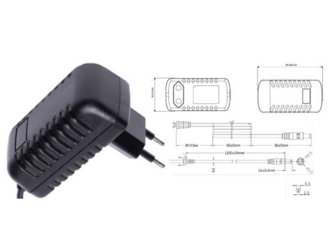 POSB12100A-2555, zasilacz 12V/1A/12W czarny, adapter horyzontalny, gniazdo AC:CEE7/16. wtyk DC:2...