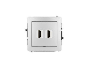 DECO Mechanizm gniazda podwójnego HDMI 2.1, 8K, bez pola opisowego srebrny metalik 7DHDMIBO-6
