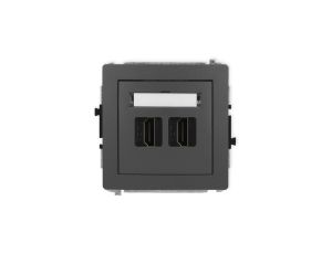 DECO Mechanizm gniazda podwójnego HDMI 2.1, 8K grafitowy mat 28DHDMI-6