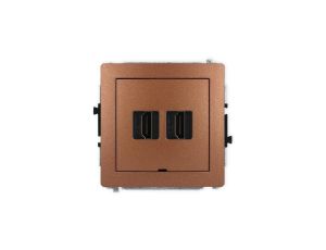 DECO Mechanizm gniazda podwójnego HDMI 2.1, 8K, bez pola opisowego brązowy metalik 9DHDMIBO-6