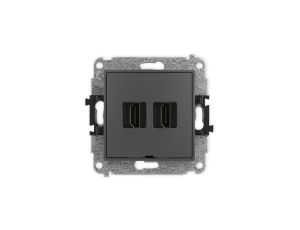 ICON Mechanizm gniazda podwójnego HDMI 2.1, 8K, bez pola opisowego grafitowy mat 28IHDMIBO-6