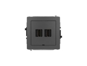 DECO Mechanizm gniazda podwójnego HDMI 2.1, 8K, bez pola opisowego grafitowy mat 28DHDMIBO-6