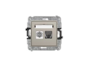 ICON Mechanizm gniazda antenowego poj. typu F (SAT) + gniazda komp. poj. 1xRJ45, kat. 6 ekranowany, 8-stykowy taupe 60IGFK-5