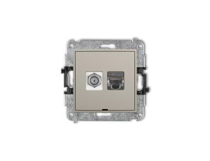 ICON Mechanizm gniazda antenowego F (SAT) + gniazda komp. poj. 1xRJ45, kat. 6 ekranowany, 8-stykowy, bez opisu taupe 60IGFKBO-5