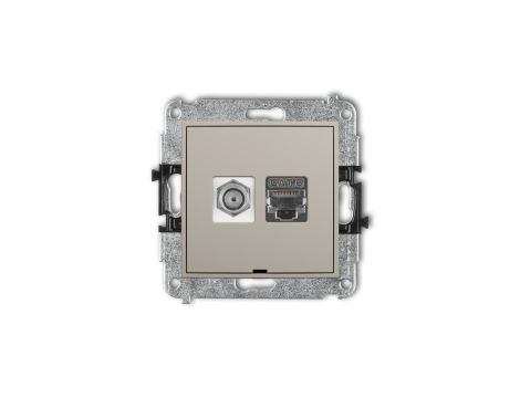 ICON Mechanizm gniazda antenowego F (SAT) + gniazda komp. poj. 1xRJ45, kat. 6 ekranowany, 8-stykowy, bez opisu taupe 60IGFKBO-5