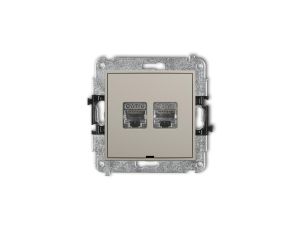 ICON Mechanizm gniazda komputerowego podwójnego 2xRJ45, kat. 6, ekranowany, 8-stykowy, bez pola opisowego taupe 60IGKBO-6