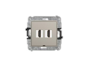 ICON Mechanizm gniazda podwójnego HDMI 2.0, 4K, bez pola opisowego taupe 60IHDMIBO-4