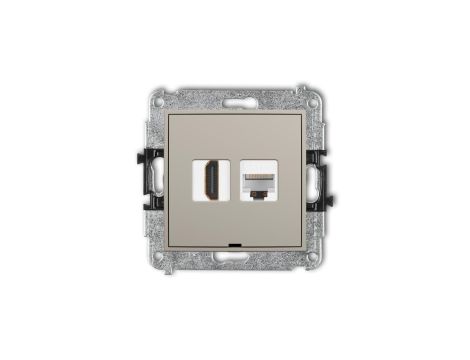 ICON Mechanizm gniazda pojedynczego HDMI 2.0, 4K + gniazda komp. poj. 1xRJ45, kat. 5e, 8-stykowy, bez opisu taupe 60IGHKBO
