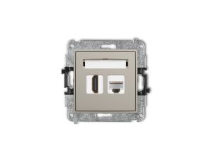 ICON Mechanizm gniazda pojedynczego HDMI 2.0, 4K + gniazda komp. poj. 1xRJ45, kat. 5e, 8-stykowy taupe 60IGHK