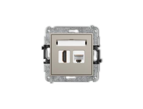 ICON Mechanizm gniazda pojedynczego HDMI 2.0, 4K + gniazda komp. poj. 1xRJ45, kat. 5e, 8-stykowy taupe 60IGHK