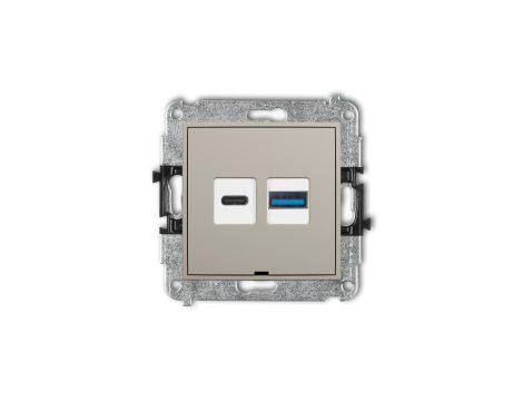 ICON Mechanizm ładowarki USB podwójnej USB C + USB A, 20W max., bez pola opisowego taupe 60ICUSBBO-8