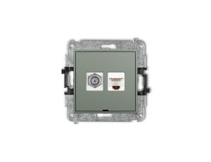 ICON Mechanizm gniazda antenowego F (SAT) + gniazda komp. poj. 1xRJ45, kat. 5e, 8-stykowy, bez opisu szałwiowy 61IGFKBO-1