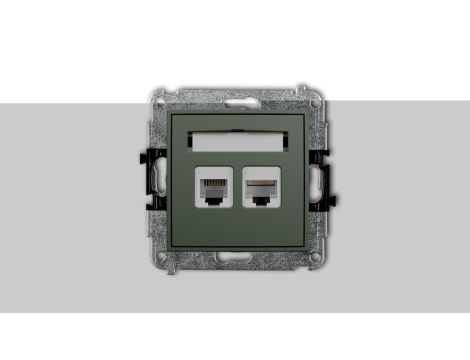 ICON Mechanizm gniazda telefonicznego 1xRJ11 + komputerowego poj. 1xRJ45, kat. 5e, 8-stykowy, beznarzędziowe szałwiowy 61IGTK