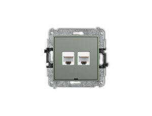 ICON Mechanizm gniazda komputerowego podwójnego 2xRJ45, kat. 6A, 8-stykowy, bez pola opisowego szałwiowy 61IGKBO-8