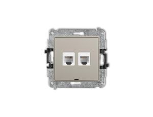 MINI Mechanizm gniazda telefonicznego podwójnego 2xRJ11, 4-stykowy, beznarzędziowe, bez pola opisowego taupe 60MGTBO-2