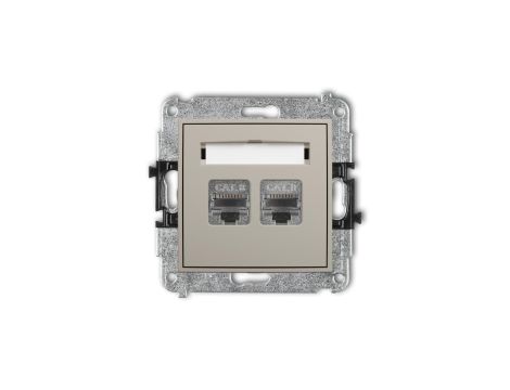 MINI Mechanizm gniazda komputerowego podwójnego 2xRJ45, kat. 8, ekranowany, 8-stykowy taupe 60MGK-12