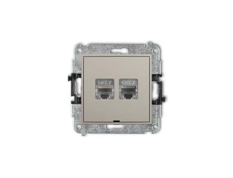 MINI Mechanizm gniazda komputerowego podwójnego 2xRJ45, kat. 7, ekranowany, 8-stykowy, bez pola opisowego taupe 60MGKBO-10