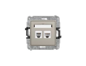 MINI Mechanizm gniazda telefonicznego poj. 1xRJ11 + komputerowego poj. 1xRJ45, kat. 5e, 8-stykowy, beznarzędziowe taupe 60MGTK