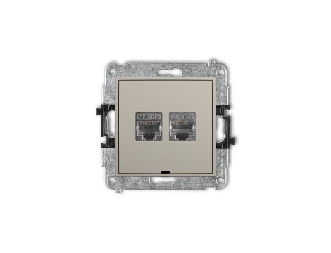 MINI Mechanizm gniazda komputerowego podwójnego 2xRJ45, kat. 6, ekranowany, 8-stykowy, bez pola opisowego taupe 60MGKBO-6