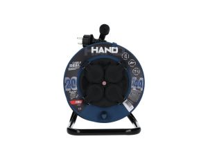 Przedłużacz budowlany zwijany na bębnie Rozgałęźnik na 4 gniazda 2P+Z 230V IP44 na kablu OW 3x1,5mm2 20m HAND